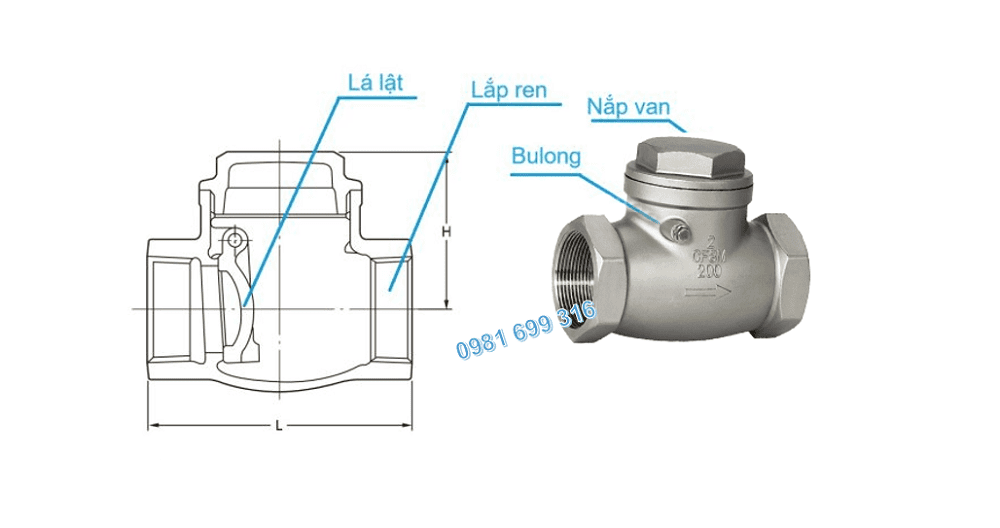 van 1 chiều inox nối ren 2