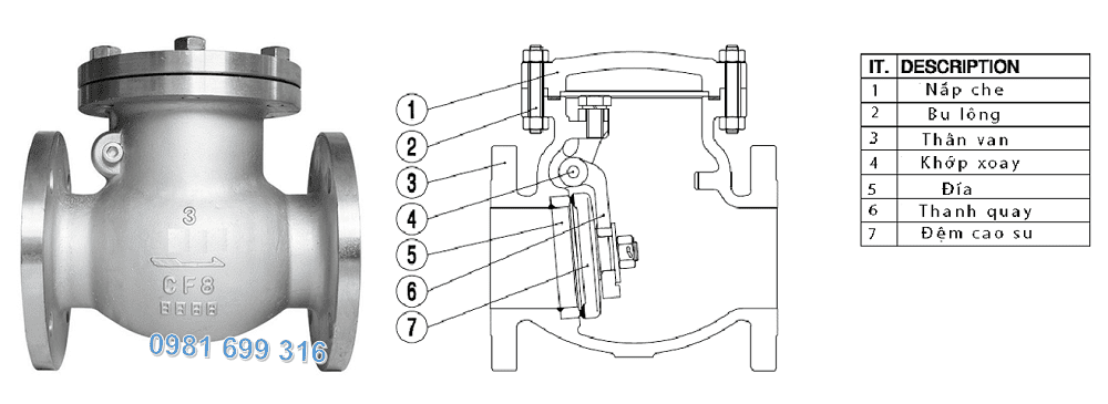 van 1 chiều inox mặt bích 2