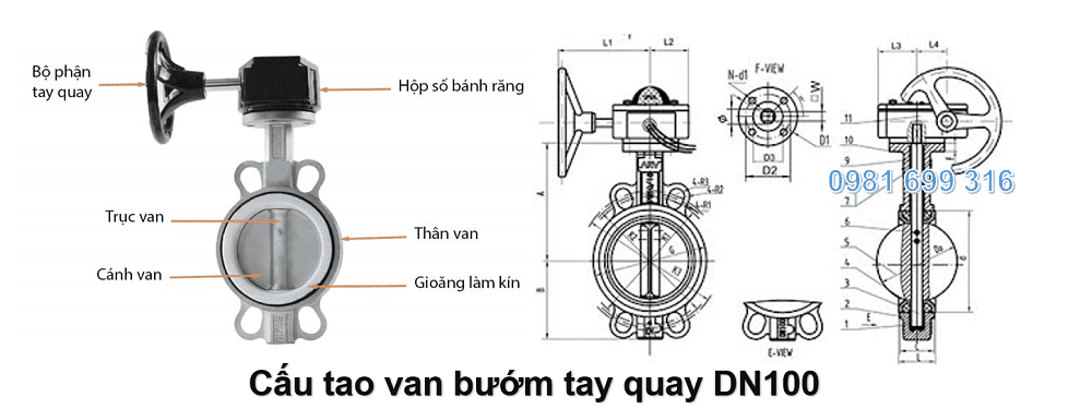 van bướm tay quay DN100 2