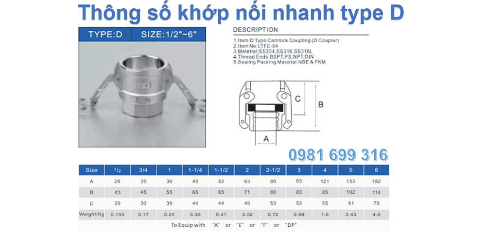 khớp nối nhanh type D 2
