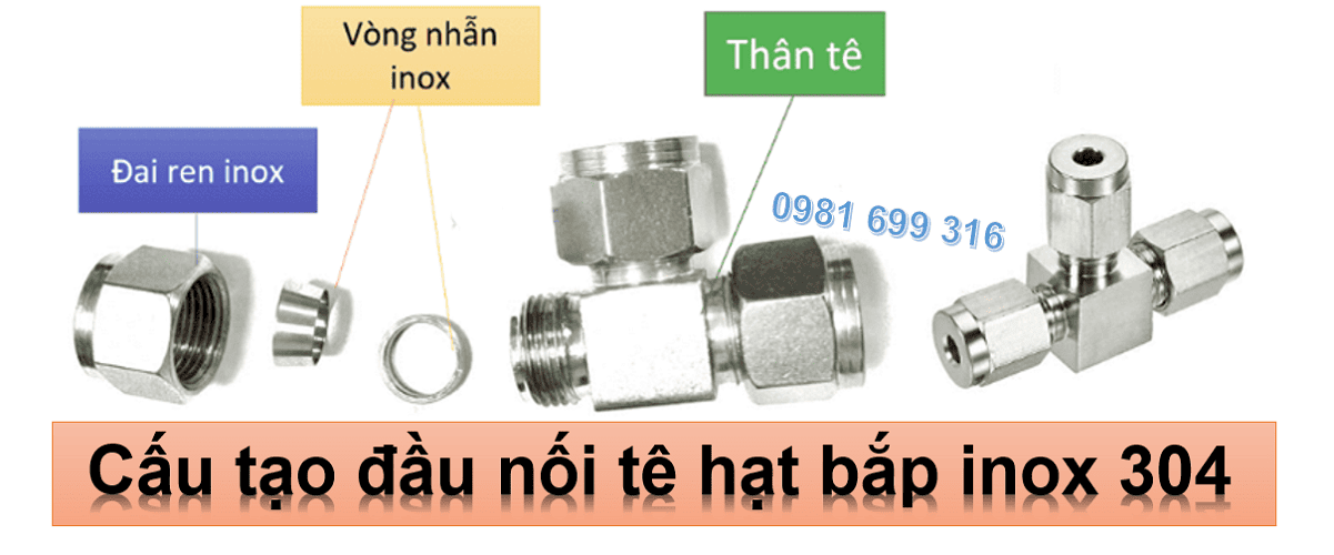 Tê nối hạt bắp inox 304 1